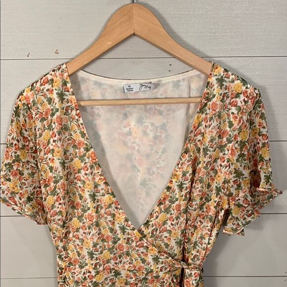 Yours Truly Floral Wrap mini dress ruffle hem size 12 - Picture 2 of 12